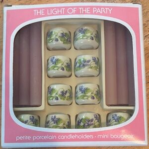 Porcelain Candleholders - Purple Floral